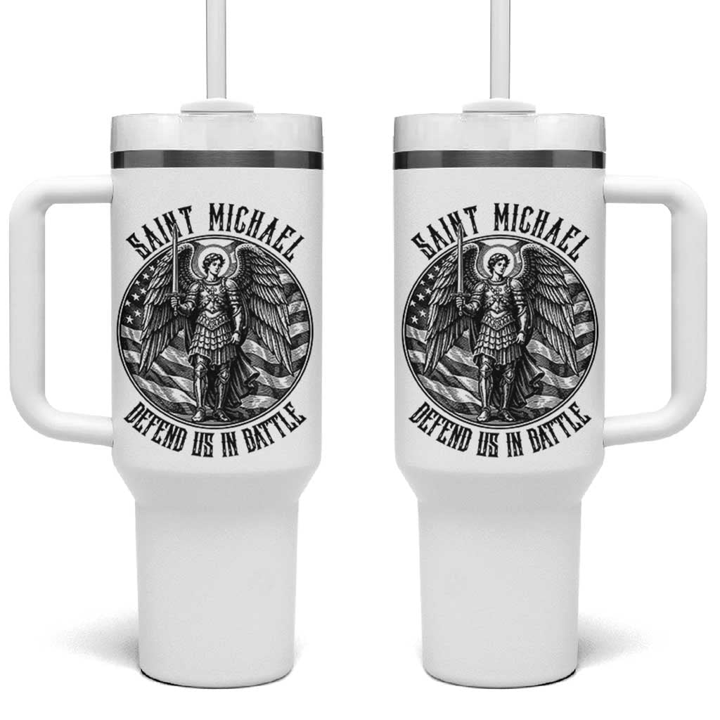 Saint Michael Defend Us In Battle Tumbler With Handle American Flag Patriotic