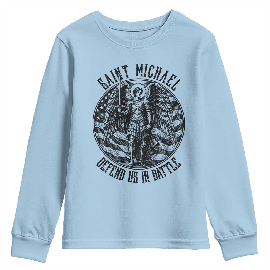 Saint Michael Defend Us In Battle Youth Sweatshirt American Flag Patriotic
