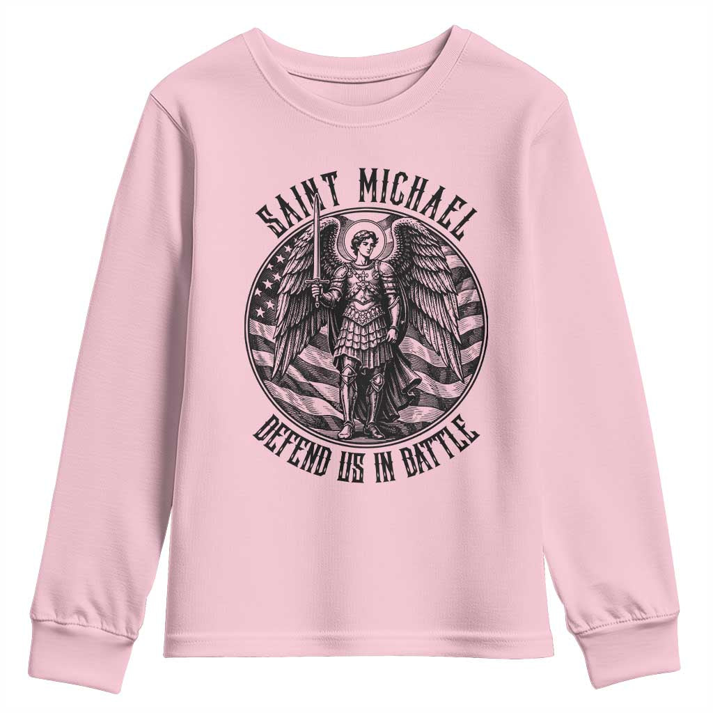 Saint Michael Defend Us In Battle Youth Sweatshirt American Flag Patriotic