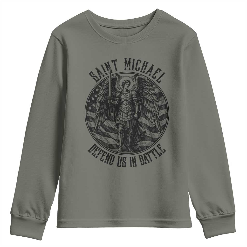 Saint Michael Defend Us In Battle Youth Sweatshirt American Flag Patriotic