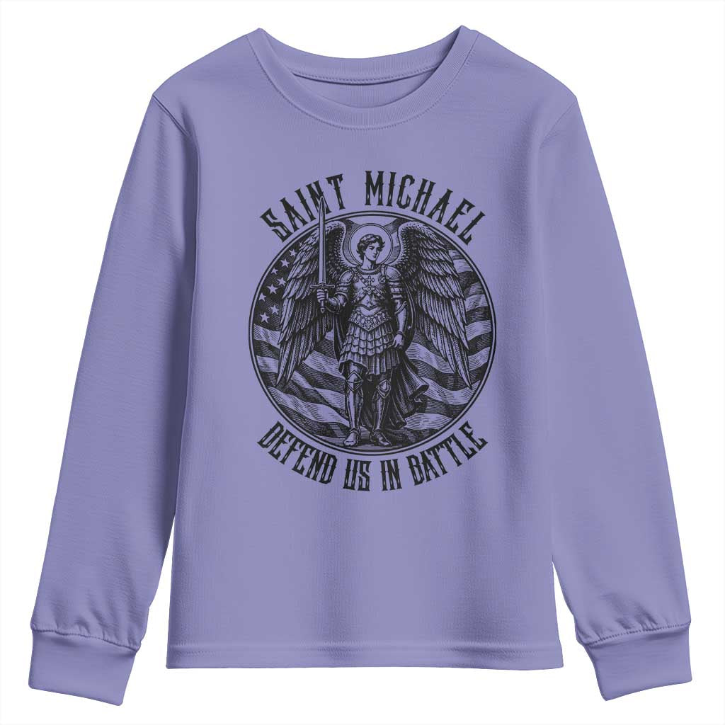 Saint Michael Defend Us In Battle Youth Sweatshirt American Flag Patriotic
