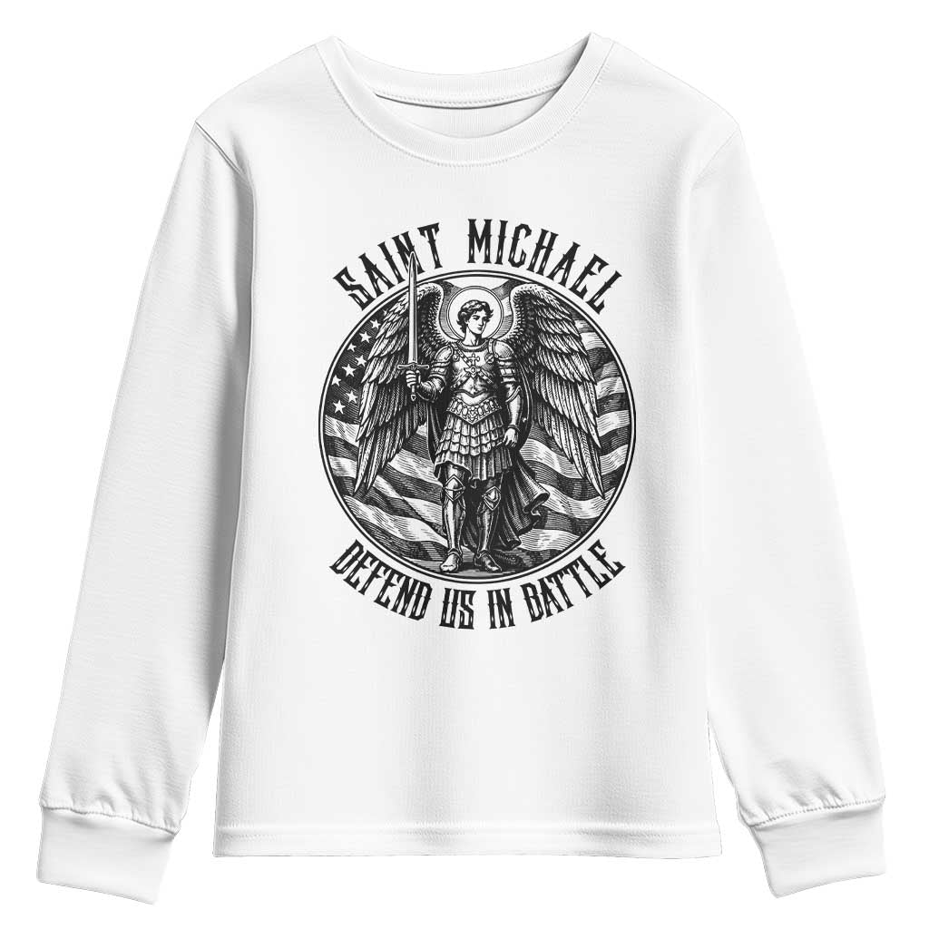 Saint Michael Defend Us In Battle Youth Sweatshirt American Flag Patriotic