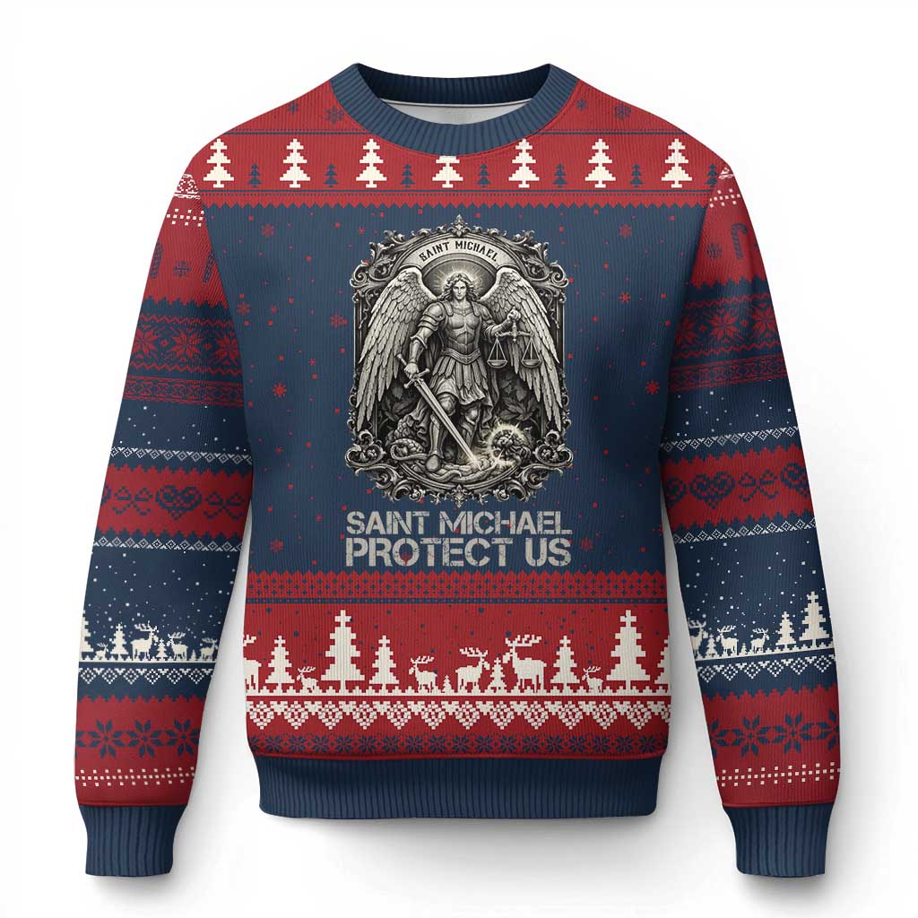 St Michael The Archangel Protect Us Ugly Christmas Sweater Christian Faith Gift