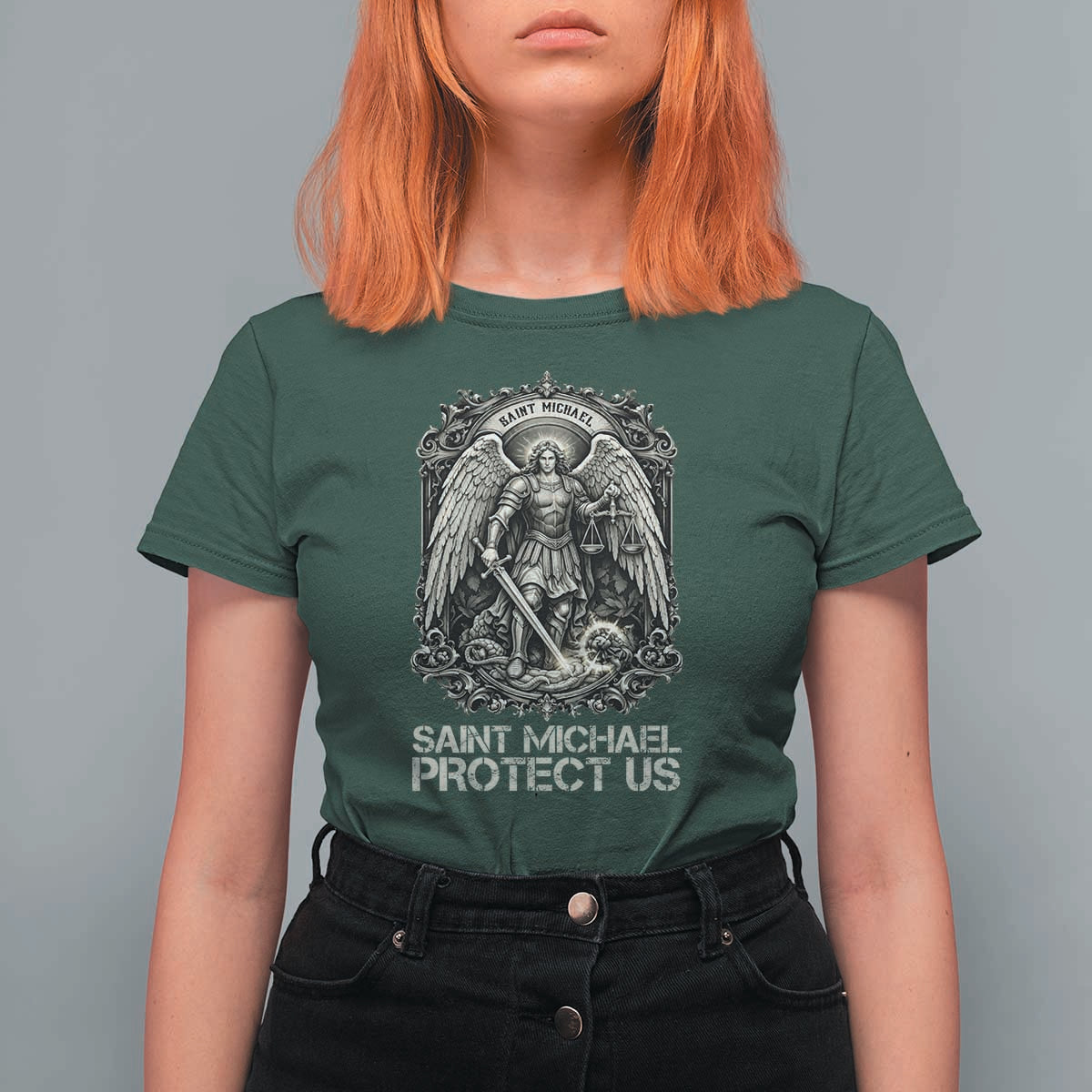 St Michael The Archangel Protect Us T Shirt For Women Christian Faith Gift