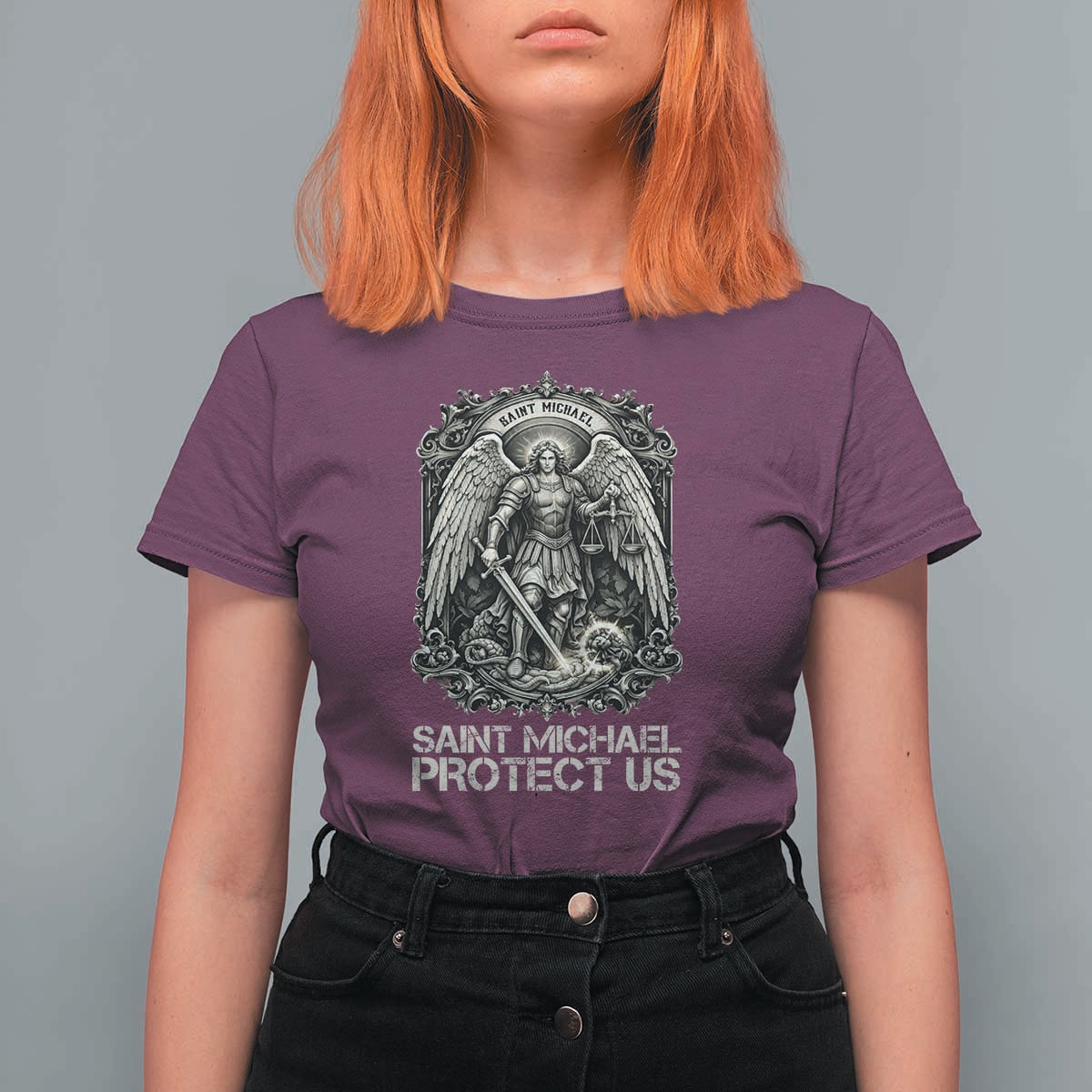 St Michael The Archangel Protect Us T Shirt For Women Christian Faith Gift
