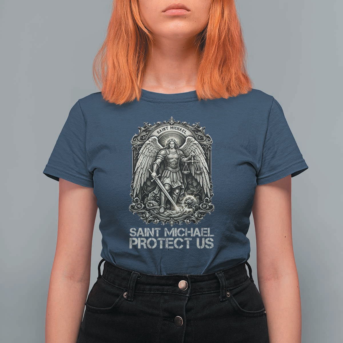 St Michael The Archangel Protect Us T Shirt For Women Christian Faith Gift