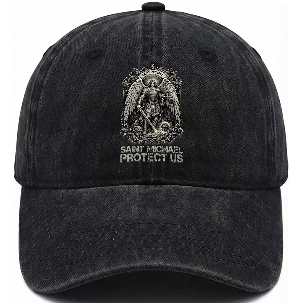 St Michael The Archangel Protect Us Washed Cotton Baseball Cap Christian Faith Gift