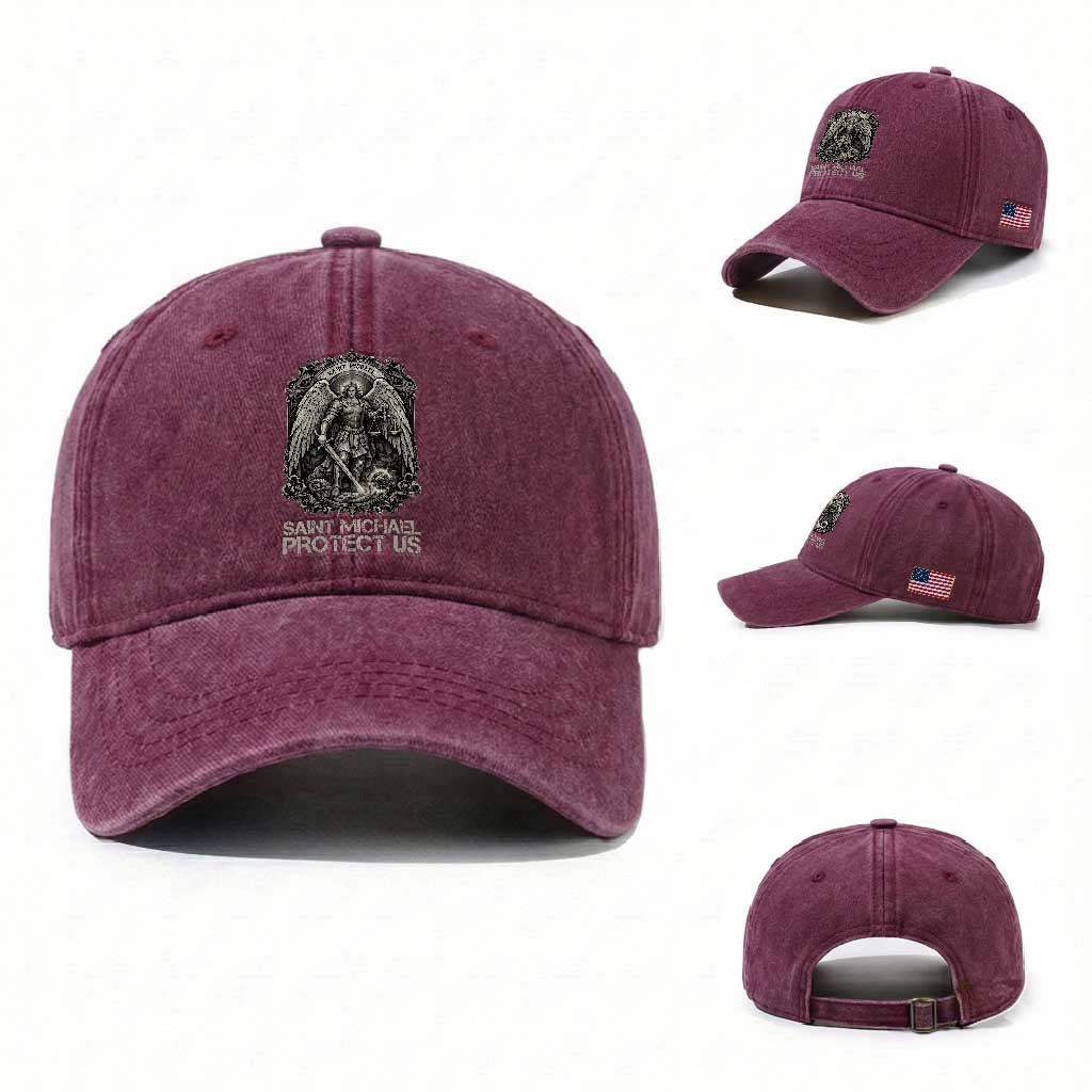 St Michael The Archangel Protect Us Washed Cotton Baseball Cap Christian Faith Gift