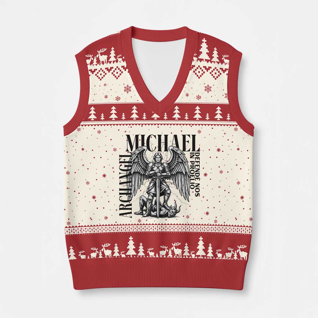 Saint Michael Archangel Defende Nos In Proelio V-Neck Knit Sweater Vest Christian Faith Gift