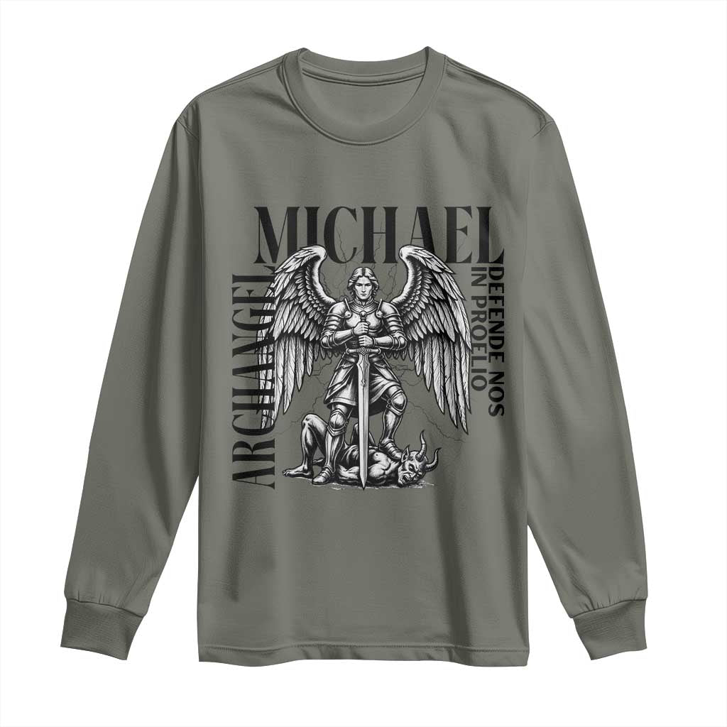 Saint Michael Archangel Defende Nos In Proelio Long Sleeve Shirt Christian Faith Gift