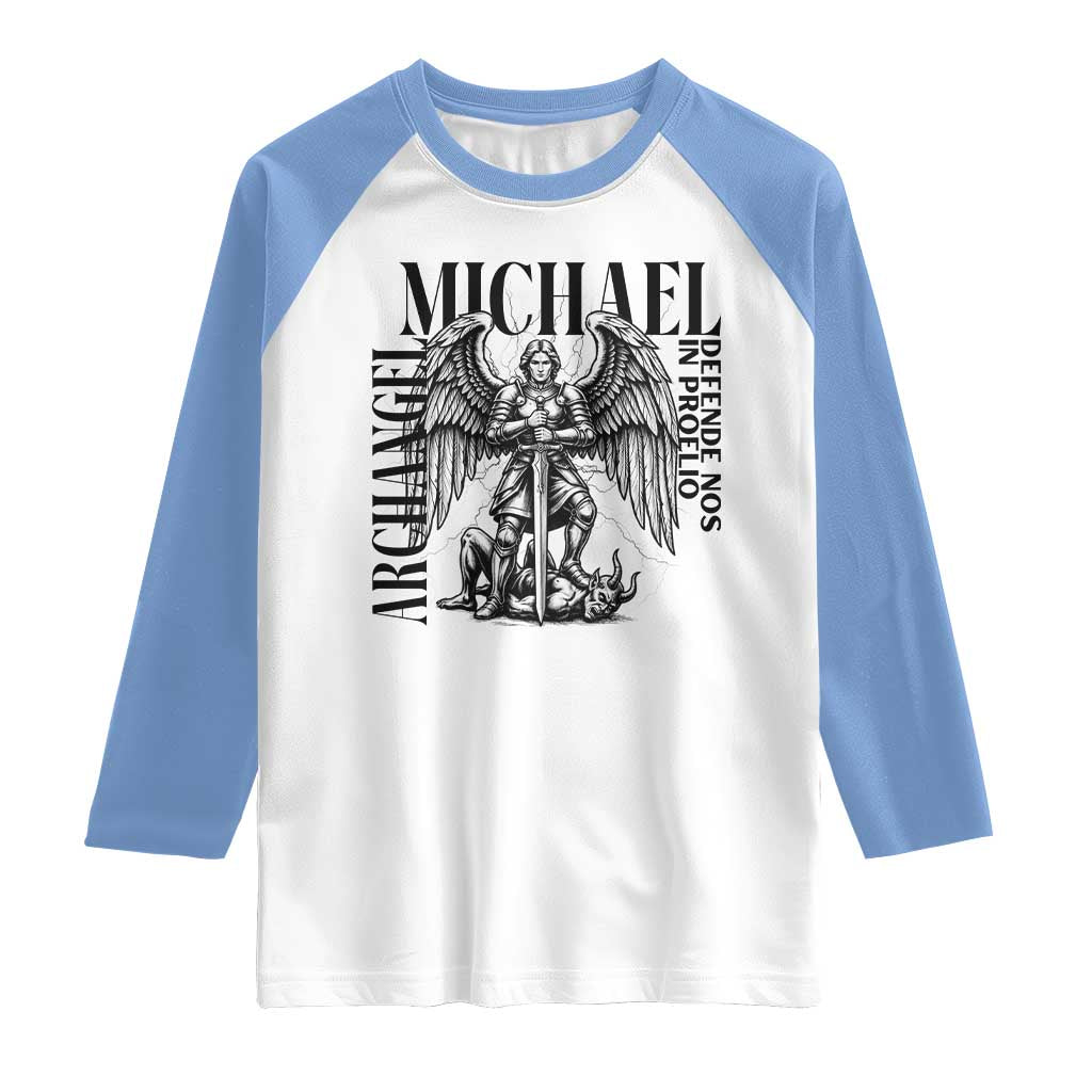 Saint Michael Archangel Defende Nos In Proelio Raglan Shirt Christian Faith Gift