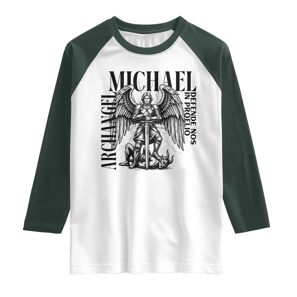 Saint Michael Archangel Defende Nos In Proelio Raglan Shirt Christian Faith Gift