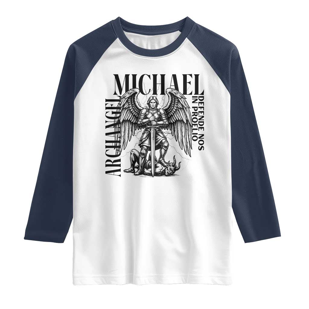 Saint Michael Archangel Defende Nos In Proelio Raglan Shirt Christian Faith Gift