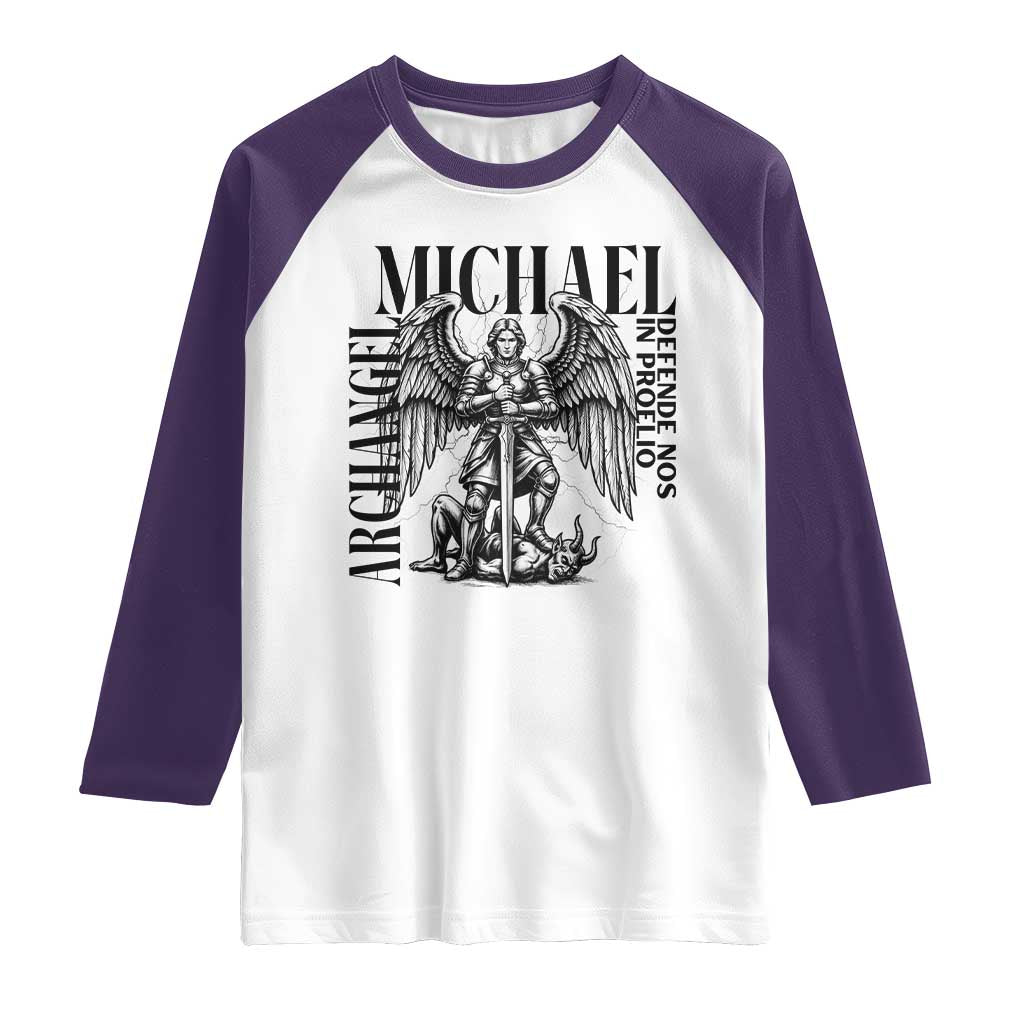 Saint Michael Archangel Defende Nos In Proelio Raglan Shirt Christian Faith Gift