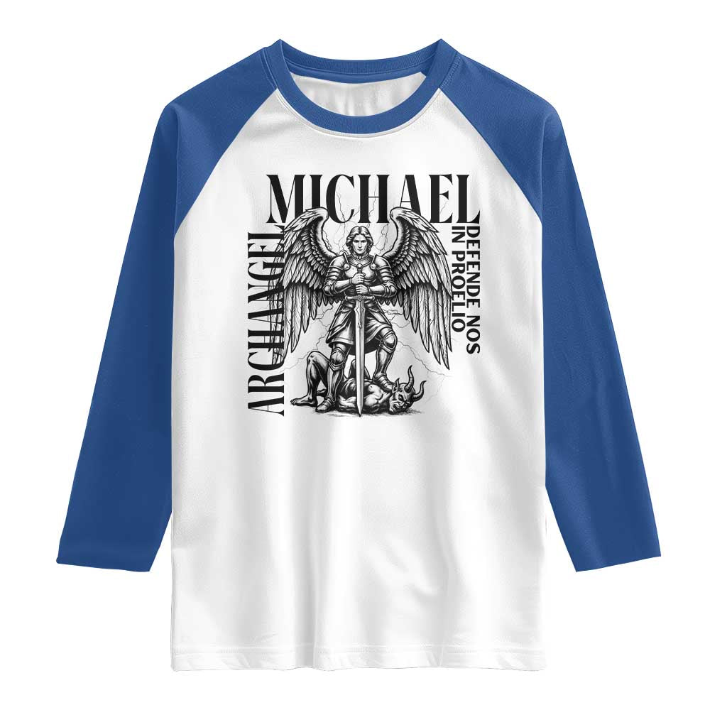 Saint Michael Archangel Defende Nos In Proelio Raglan Shirt Christian Faith Gift