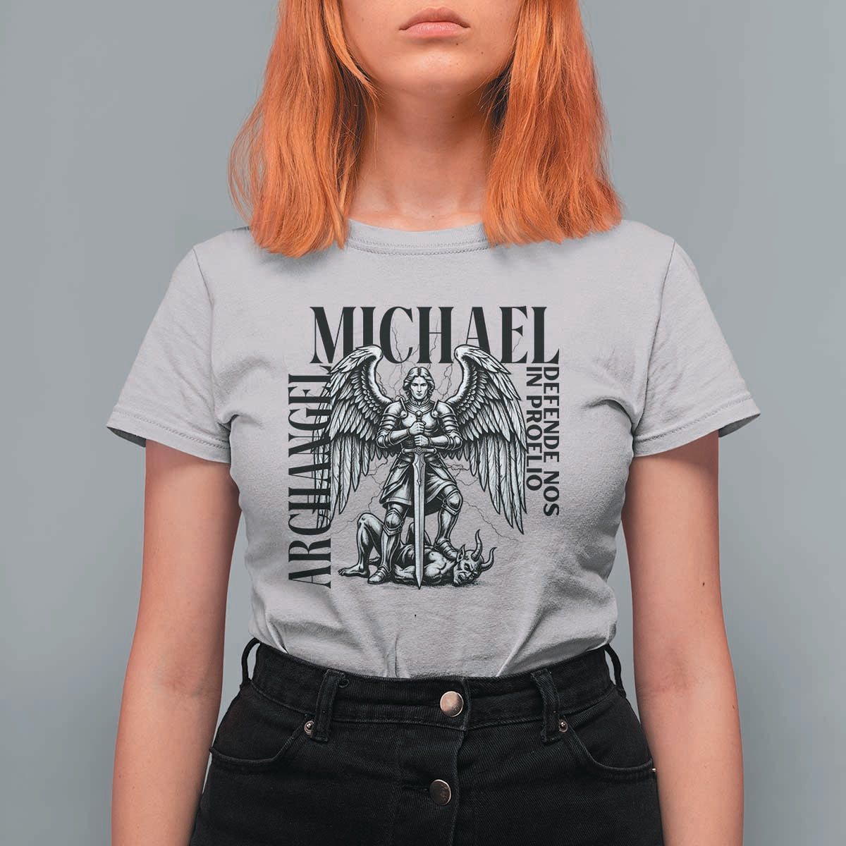 Saint Michael Archangel Defende Nos In Proelio T Shirt For Women Christian Faith Gift