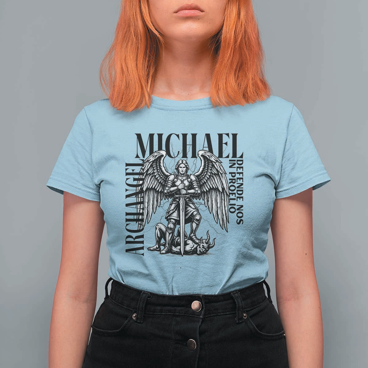 Saint Michael Archangel Defende Nos In Proelio T Shirt For Women Christian Faith Gift