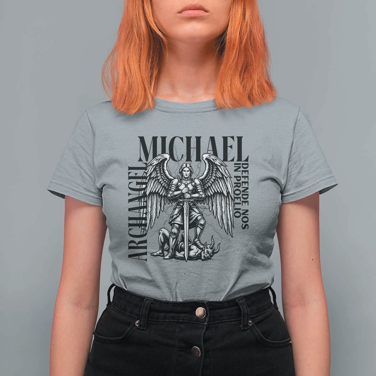 Saint Michael Archangel Defende Nos In Proelio T Shirt For Women Christian Faith Gift