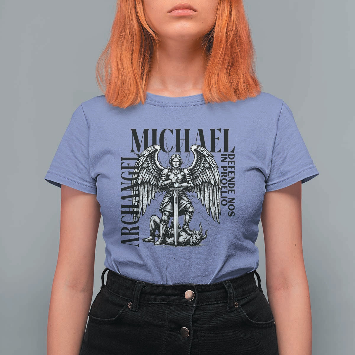 Saint Michael Archangel Defende Nos In Proelio T Shirt For Women Christian Faith Gift