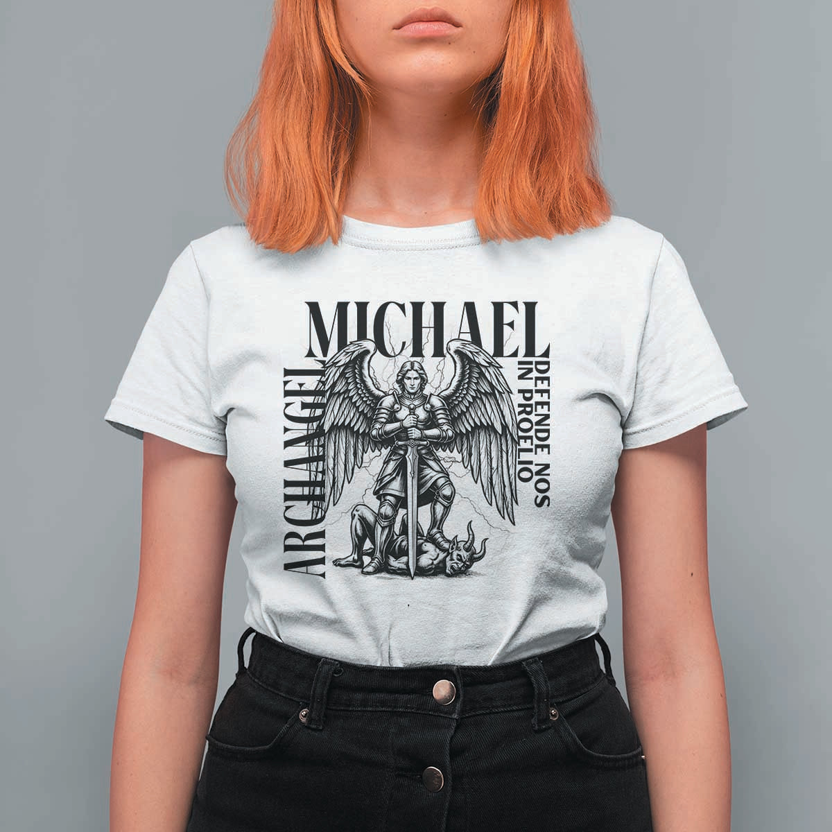 Saint Michael Archangel Defende Nos In Proelio T Shirt For Women Christian Faith Gift