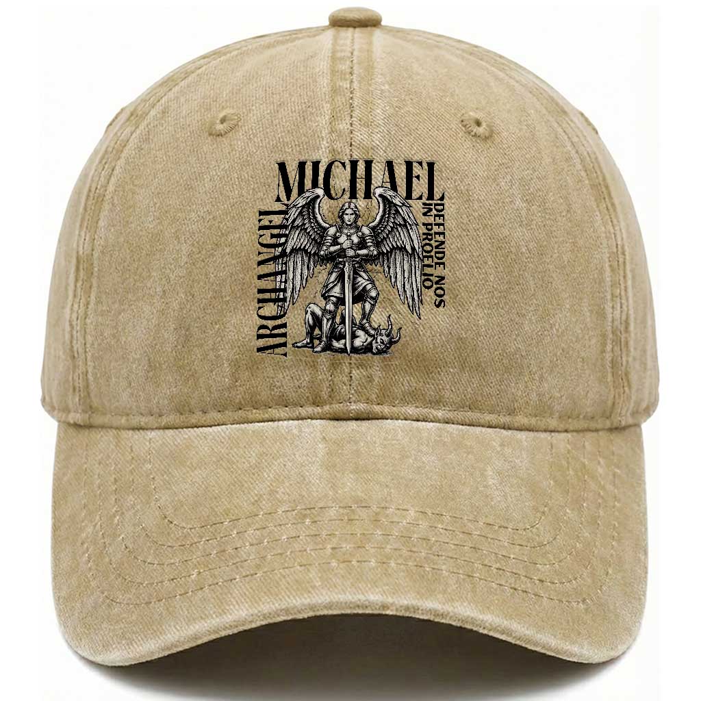 Saint Michael Archangel Defende Nos In Proelio Washed Cotton Baseball Cap Christian Faith Gift