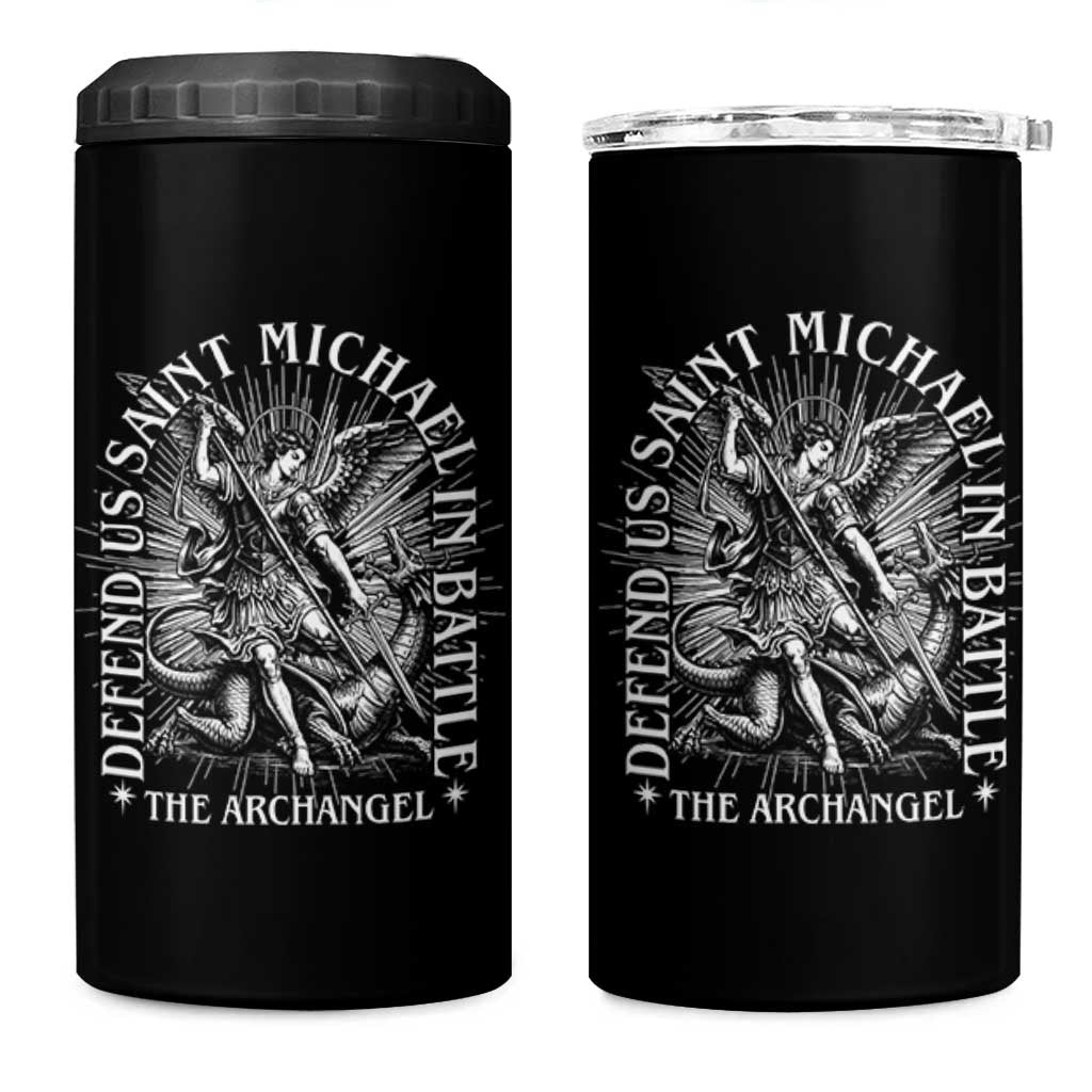 Saint Michael Defend Us In Battle 4 in 1 Can Cooler Tumbler Catholic Protection Gift