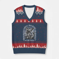 Saint Michael Defend Us In Battle V-Neck Knit Sweater Vest Catholic Protection Gift