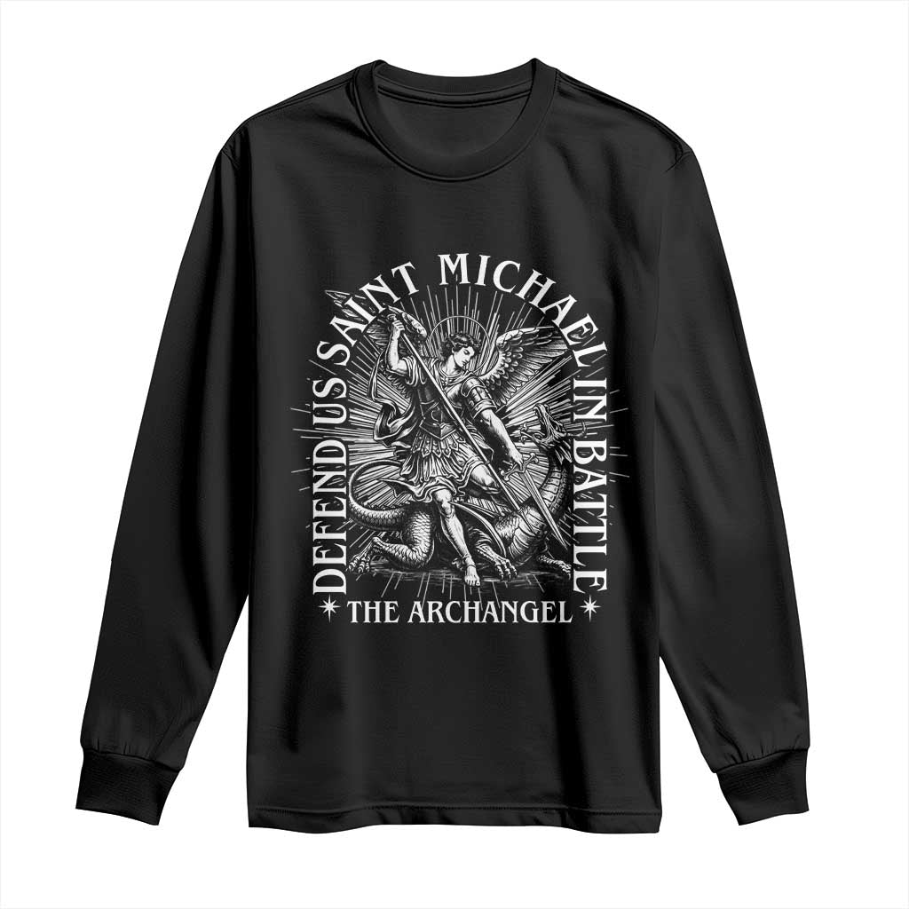 Saint Michael Defend Us In Battle Long Sleeve Shirt Catholic Protection Gift