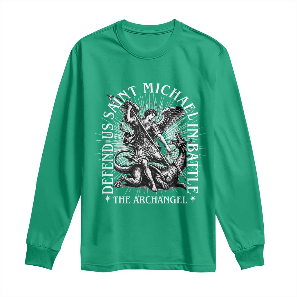 Saint Michael Defend Us In Battle Long Sleeve Shirt Catholic Protection Gift