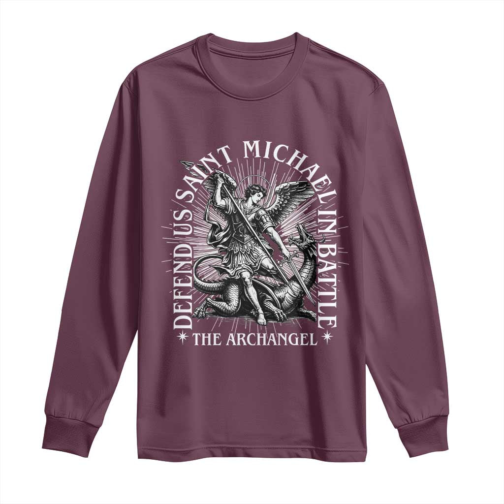 Saint Michael Defend Us In Battle Long Sleeve Shirt Catholic Protection Gift