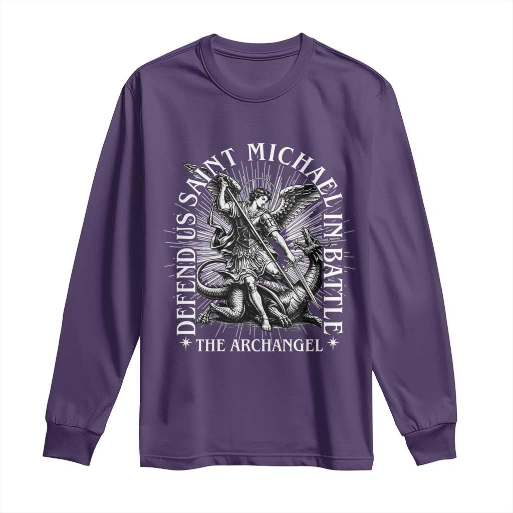 Saint Michael Defend Us In Battle Long Sleeve Shirt Catholic Protection Gift