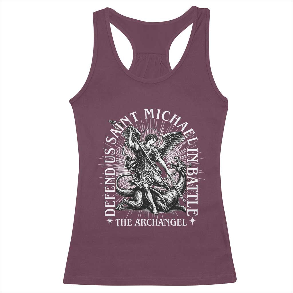 Saint Michael Defend Us In Battle Racerback Tank Top Catholic Protection Gift