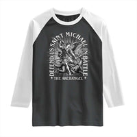 Saint Michael Defend Us In Battle Raglan Shirt Catholic Protection Gift