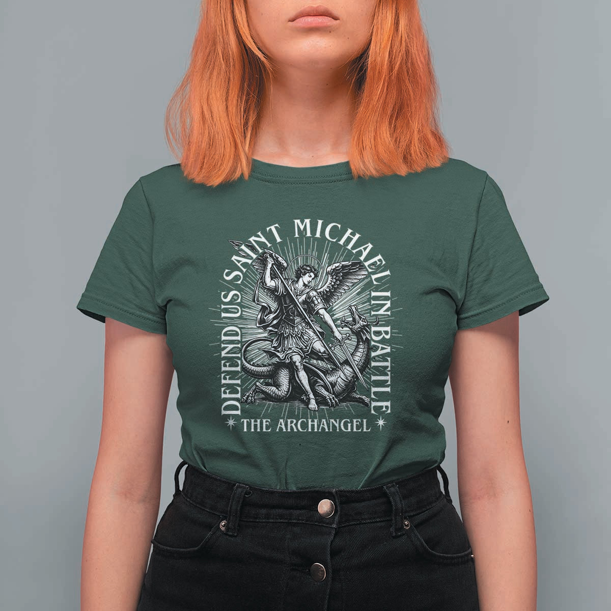 Saint Michael Defend Us In Battle T Shirt For Women Catholic Protection Gift