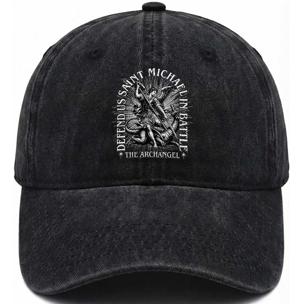 Saint Michael Defend Us In Battle Washed Cotton Baseball Cap Catholic Protection Gift