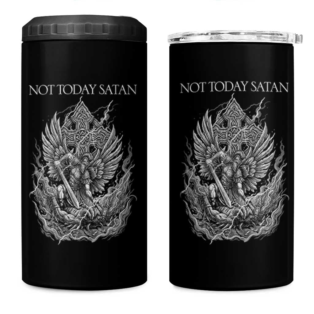 Not Today Satan 4 in 1 Can Cooler Tumbler Saint Michael Fights Evil