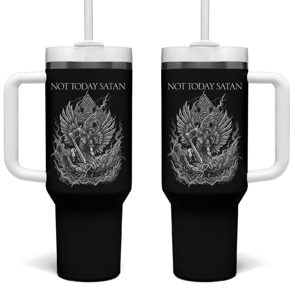 Not Today Satan Tumbler With Handle Saint Michael Fights Evil