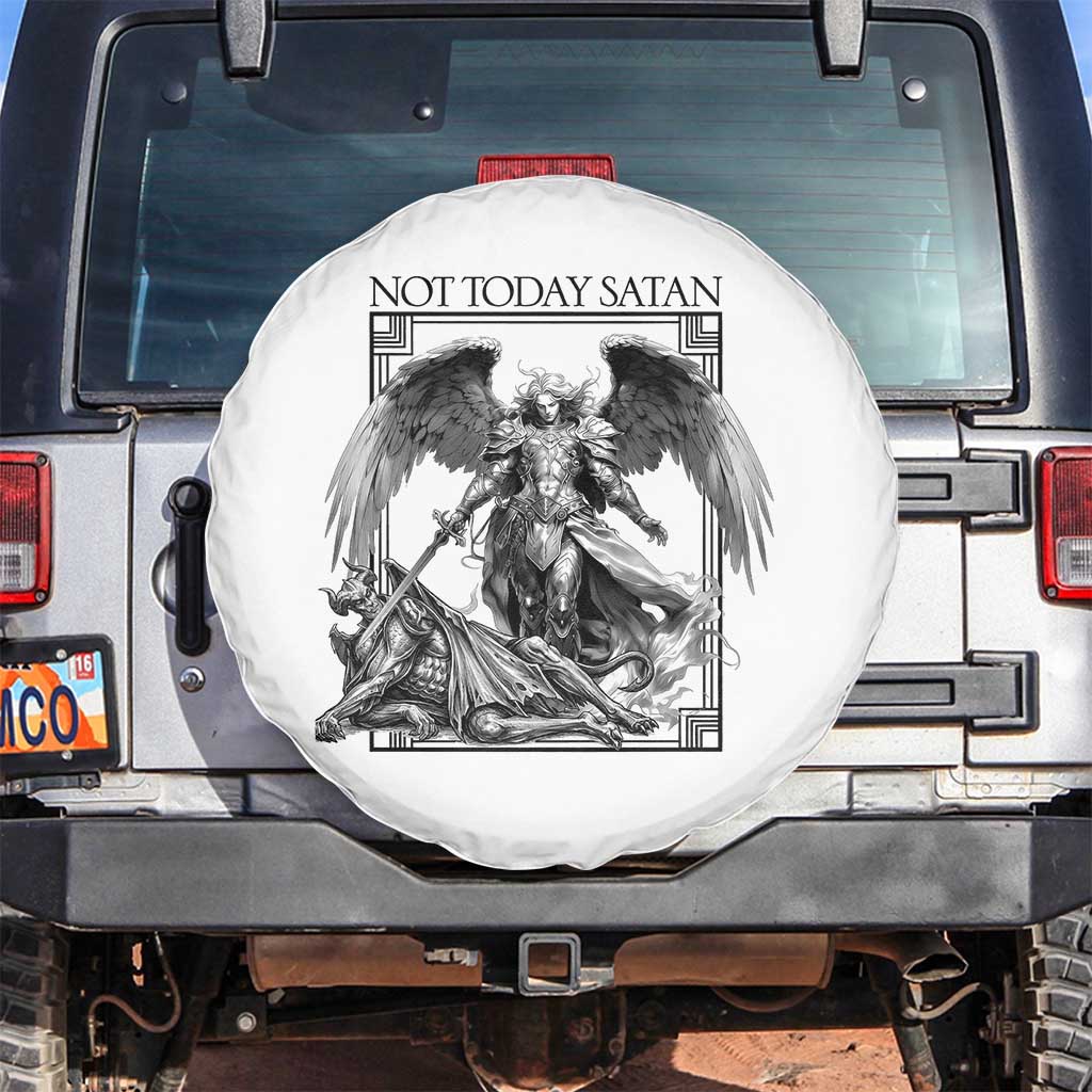 Funny Saint Michael Defeating Satan Spare Tire Cover Not Today Satan