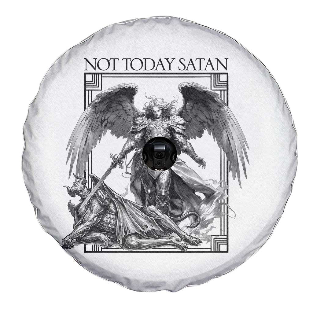 Funny Saint Michael Defeating Satan Spare Tire Cover Not Today Satan