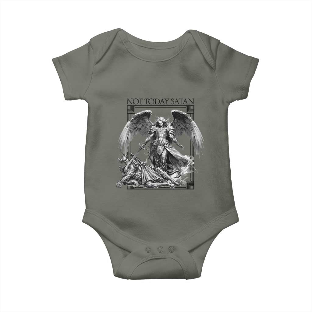 Funny Saint Michael Defeating Satan Baby Onesie Not Today Satan