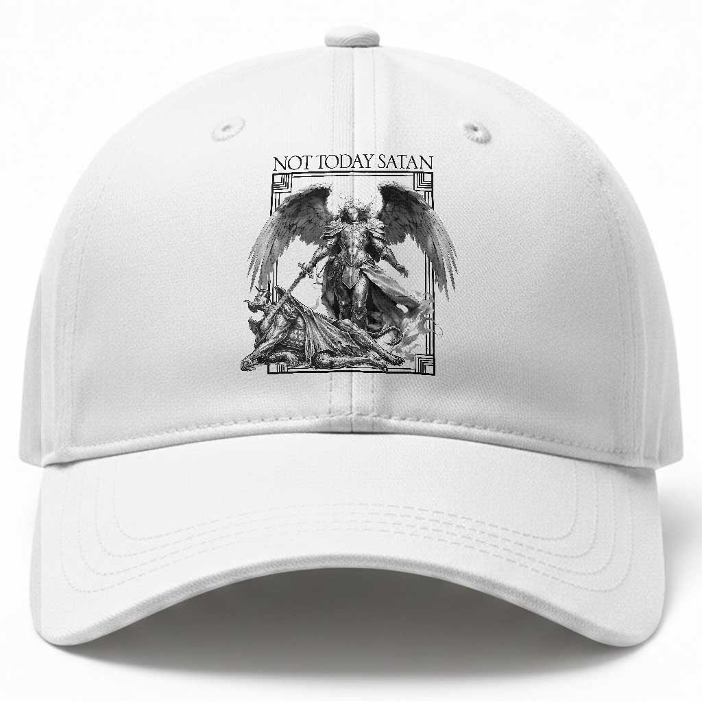 Funny Saint Michael Defeating Satan Baseball Cap Not Today Satan