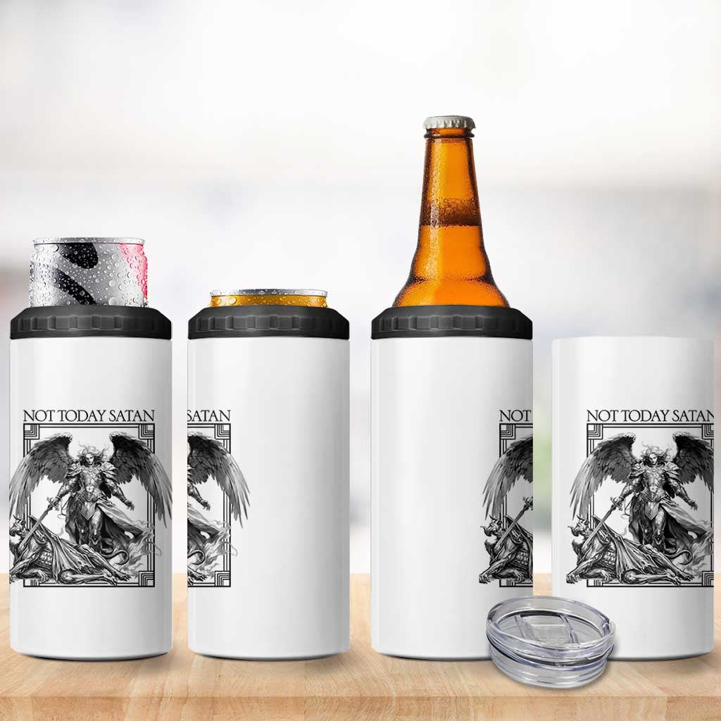Funny Saint Michael Defeating Satan 4 in 1 Can Cooler Tumbler Not Today Satan