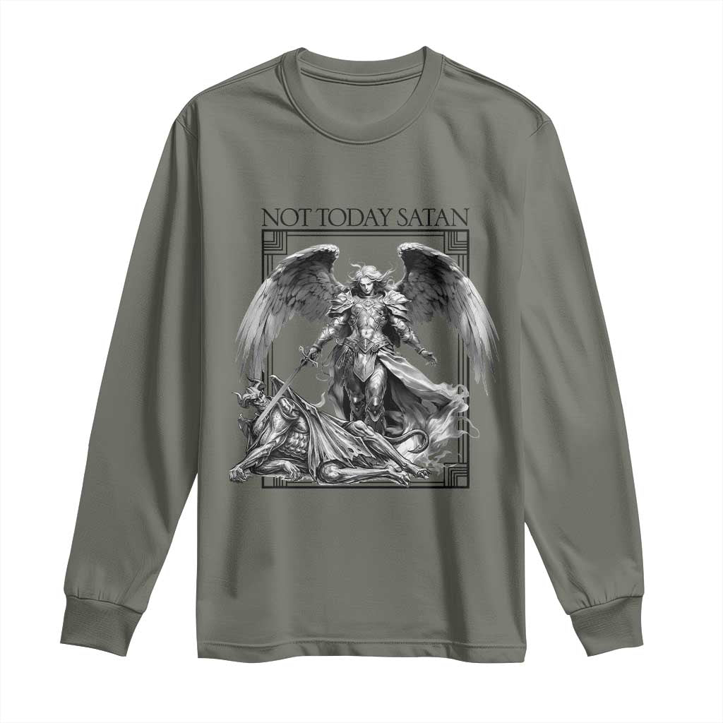 Funny Saint Michael Defeating Satan Long Sleeve Shirt Not Today Satan
