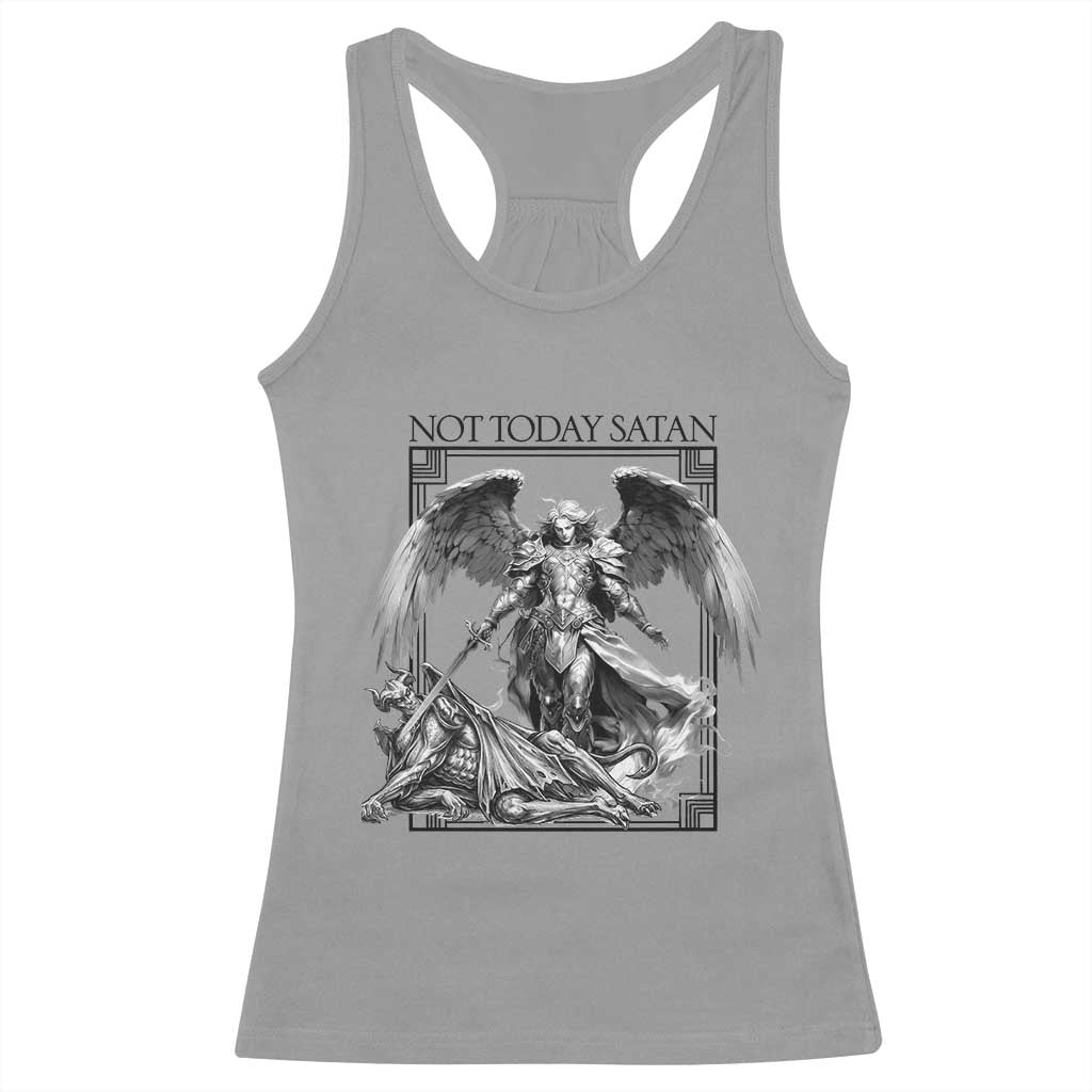 Funny Saint Michael Defeating Satan Racerback Tank Top Not Today Satan