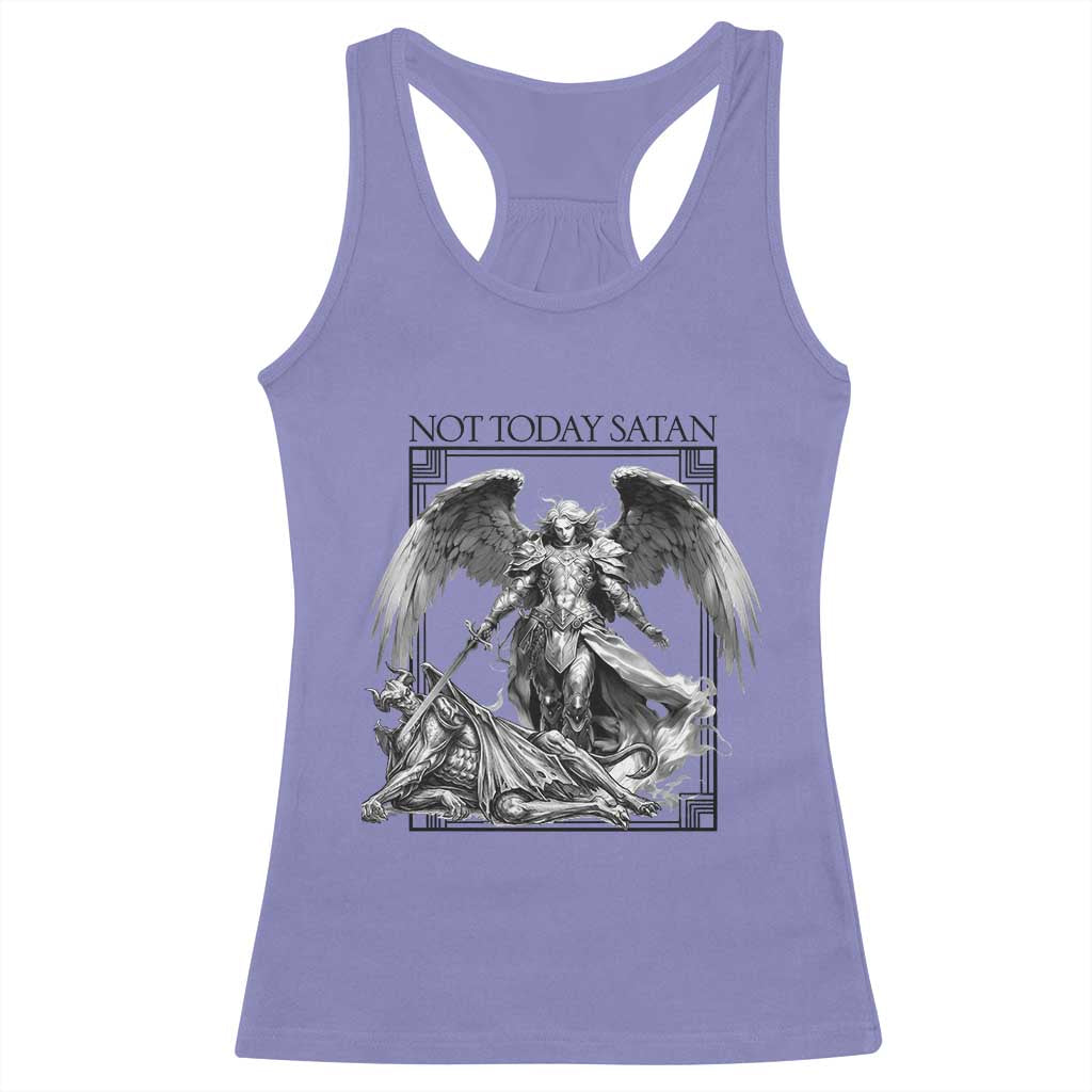 Funny Saint Michael Defeating Satan Racerback Tank Top Not Today Satan