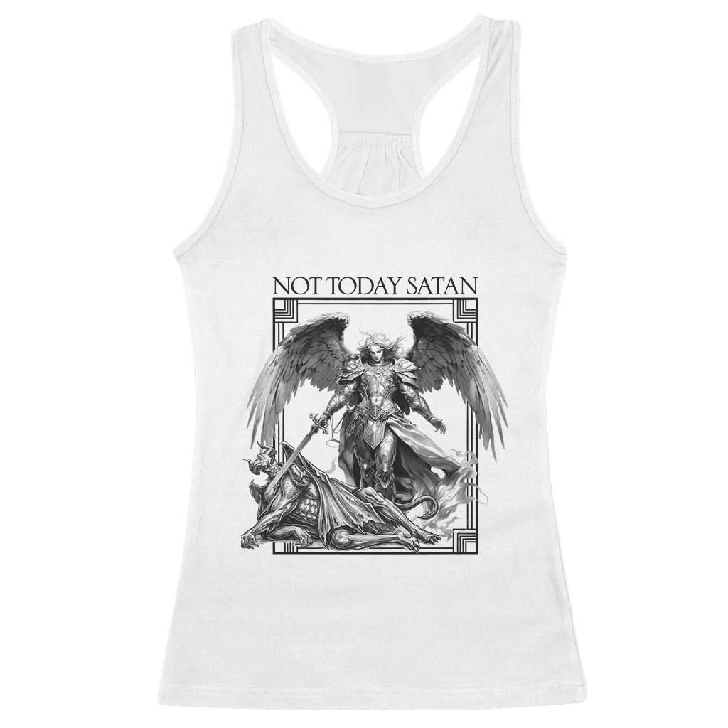 Funny Saint Michael Defeating Satan Racerback Tank Top Not Today Satan