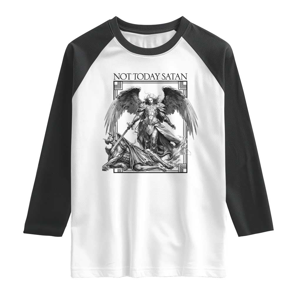 Funny Saint Michael Defeating Satan Raglan Shirt Not Today Satan