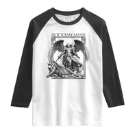 Funny Saint Michael Defeating Satan Raglan Shirt Not Today Satan