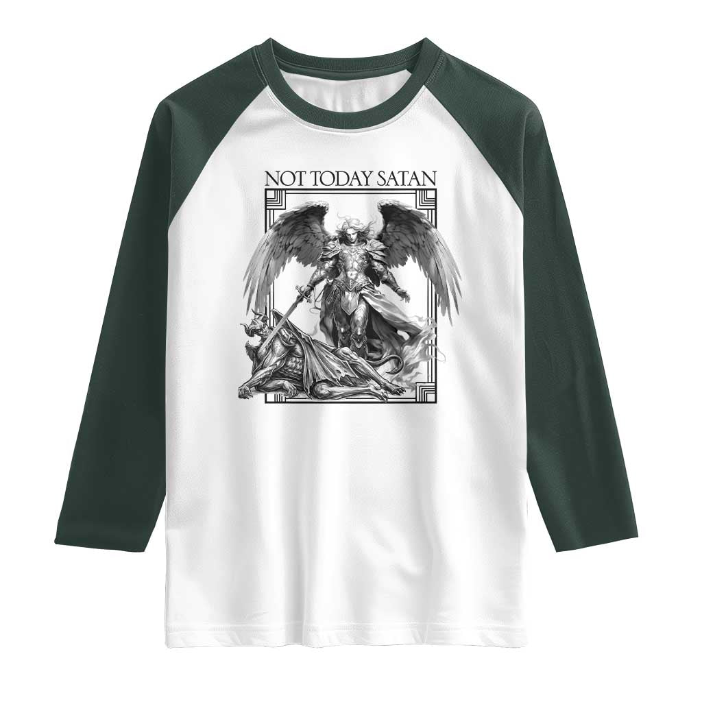 Funny Saint Michael Defeating Satan Raglan Shirt Not Today Satan