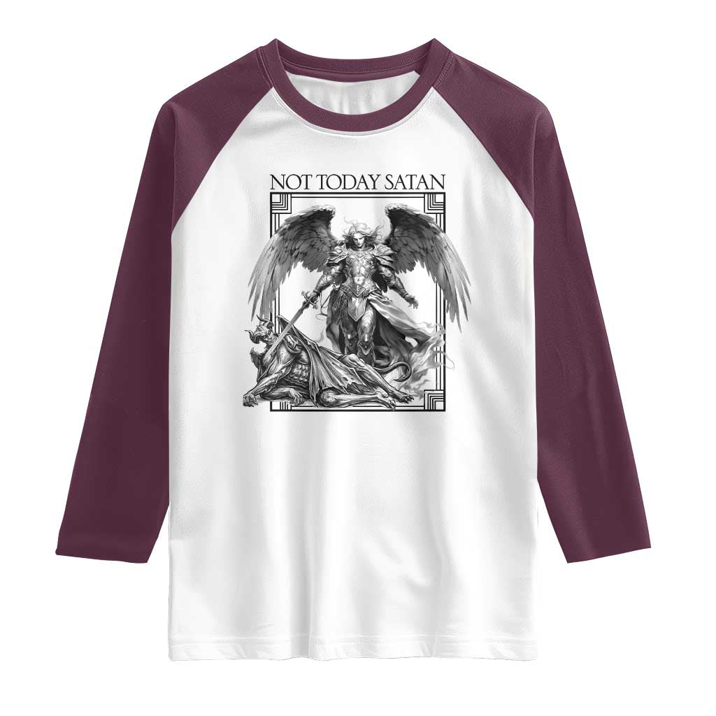 Funny Saint Michael Defeating Satan Raglan Shirt Not Today Satan